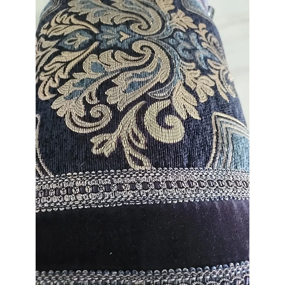 Bridgerton Middlebury Boudoir Pillow Embroidered Indigo Navy Blue Beaded READ